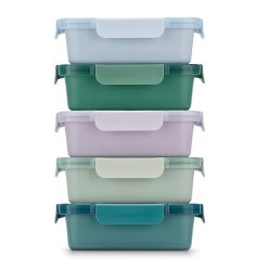 Color Lock? Ceramic Coated Glass Food Storage. Set of 5